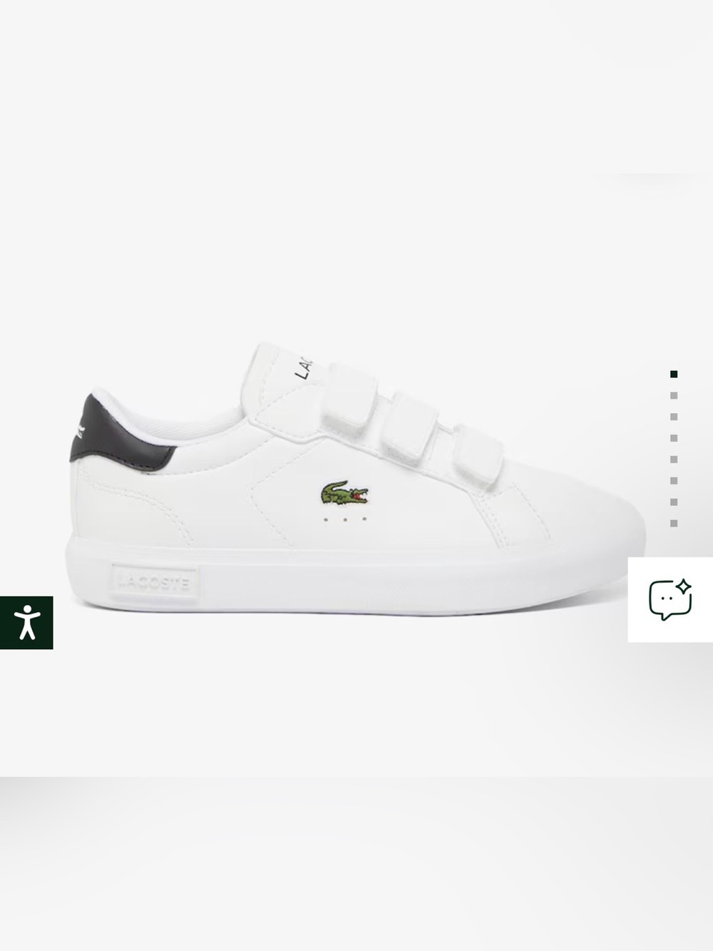 Lacoste White Kids Velcro Sneakers with Green Croc Detail